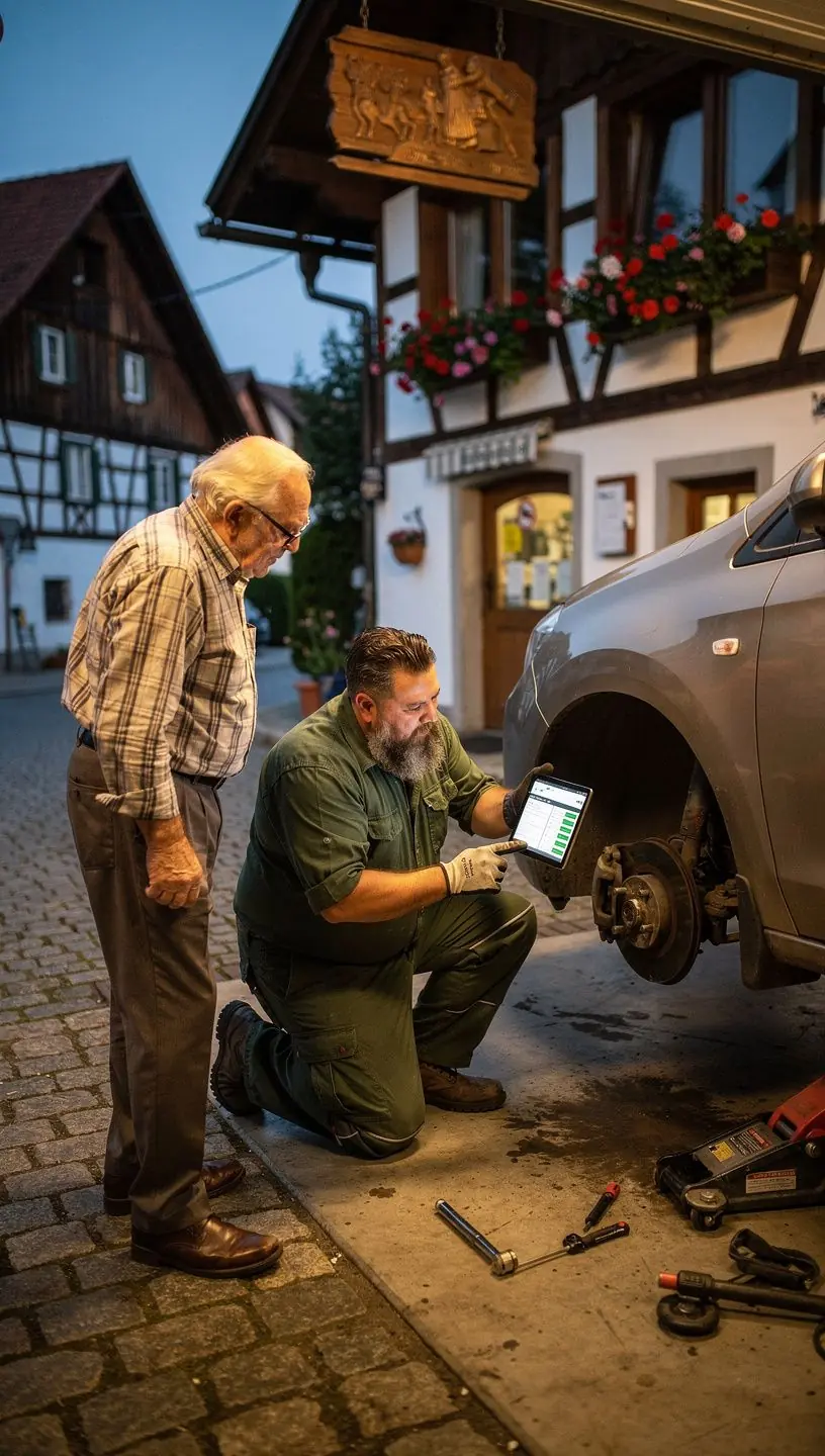 Checkliste für saisonale Fahrzeugwartung mit Hinweisen zu Reifenwechsel, Bremsen und Flüssigkeiten.