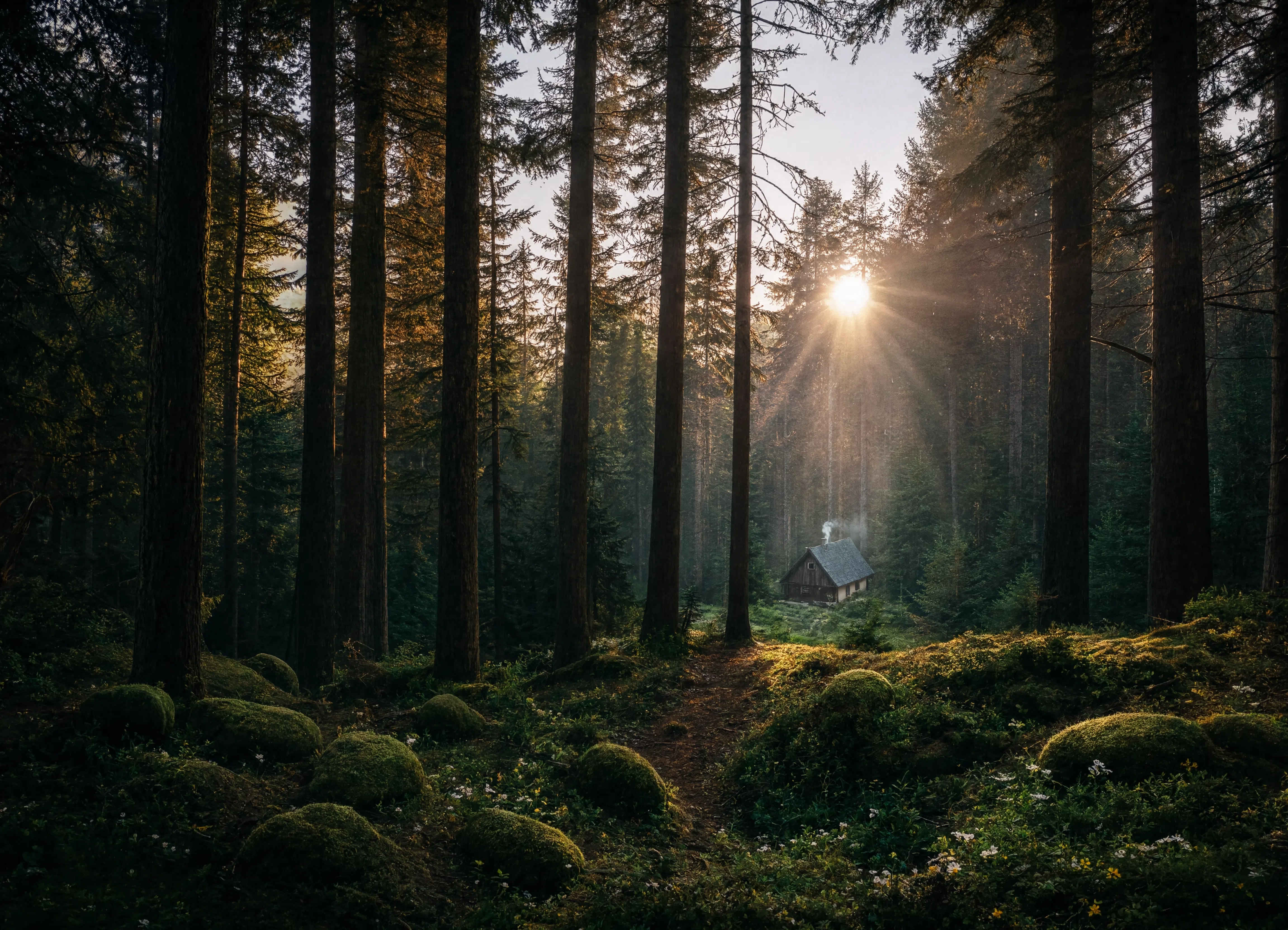 Dichter Schwarzwald mit malerischen Dörfern und Weiden im weichen Abendlicht